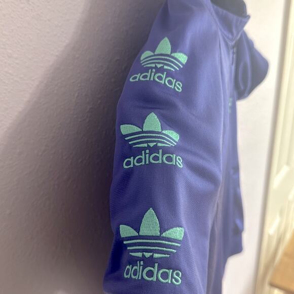 Vintage Adidas Blue and Green Women's Track Zip Top size Large - Picture 4 of 9